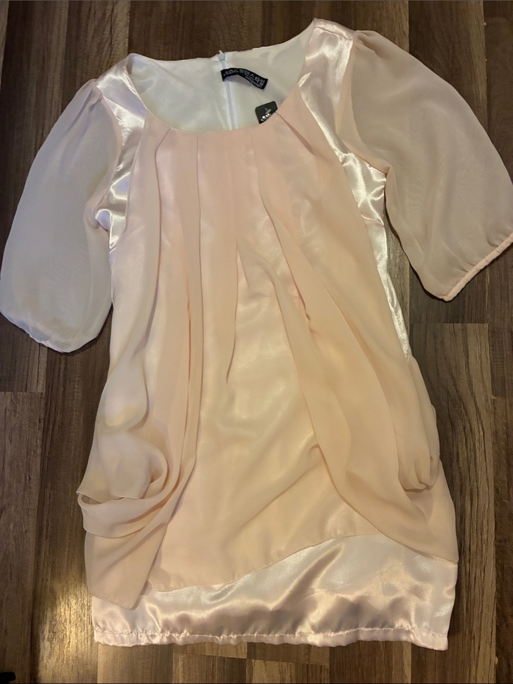 BOGO FREE-Baby Pink Chiffon Draped Over Pink Satin Mini Dress- NWT
